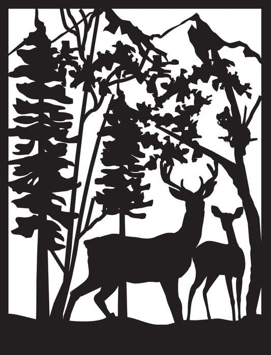 DEER-0070 Deer Pair & Bear Cub 33.25"H x 25.375"W