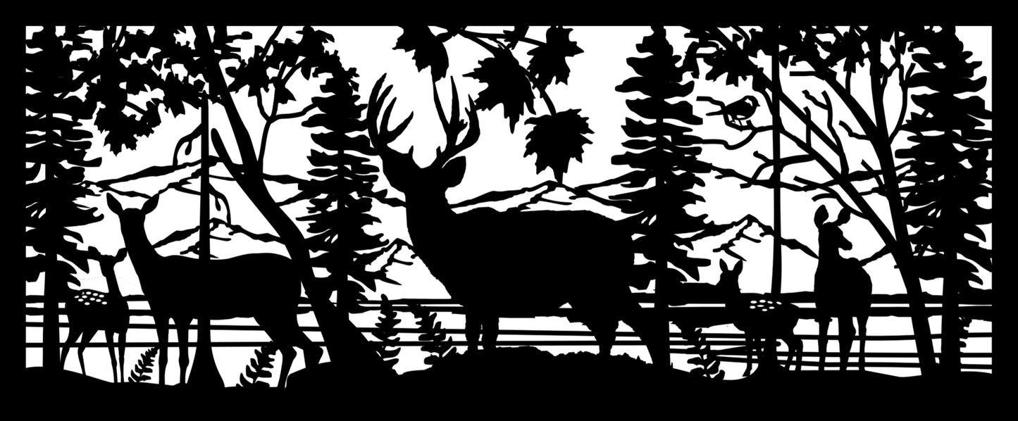 DEER - 0072 Deer & Chickadee 30"H x 72"W