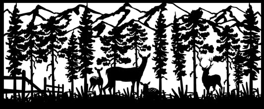 DEER-0073 Deer Family at Country Fence 30"H x 72"W