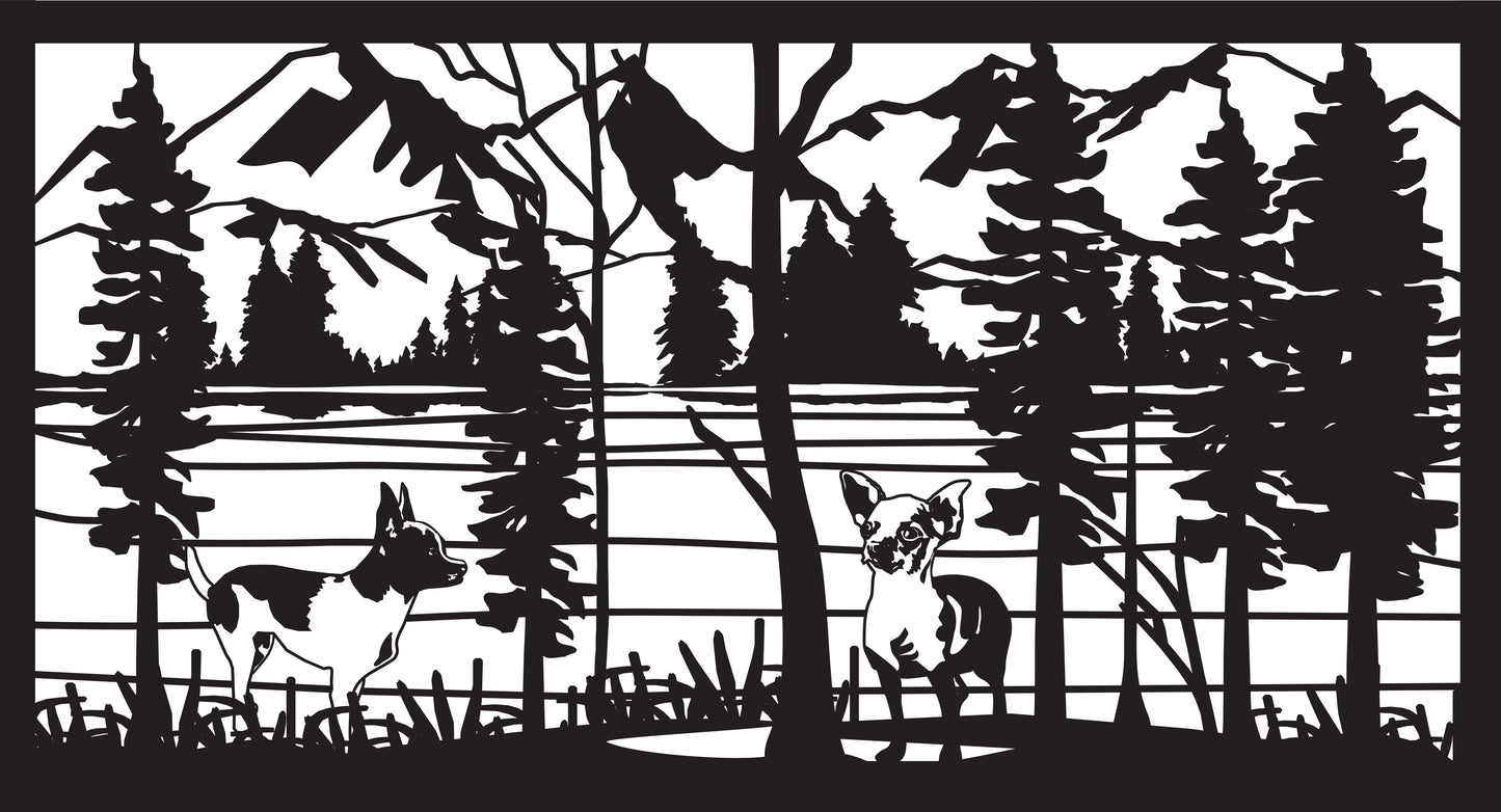 DOG-0003 Chihuahua Pair at Lake 38.5"H x 70.625"W
