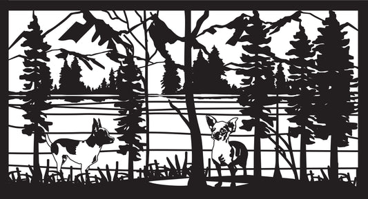 DOG-0003 Chihuahua Pair at Lake 38.5"H x 70.625"W