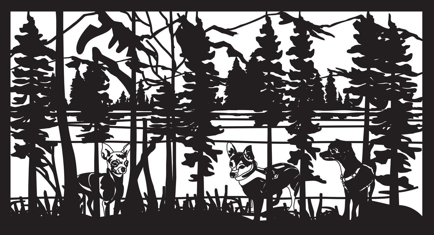 DOG-0004 Chihuahua Trio at Lake 38.5"H x 70.625"W