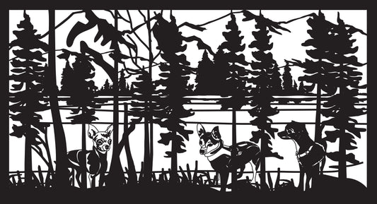 DOG-0004 Chihuahua Trio at Lake 38.5"H x 70.625"W