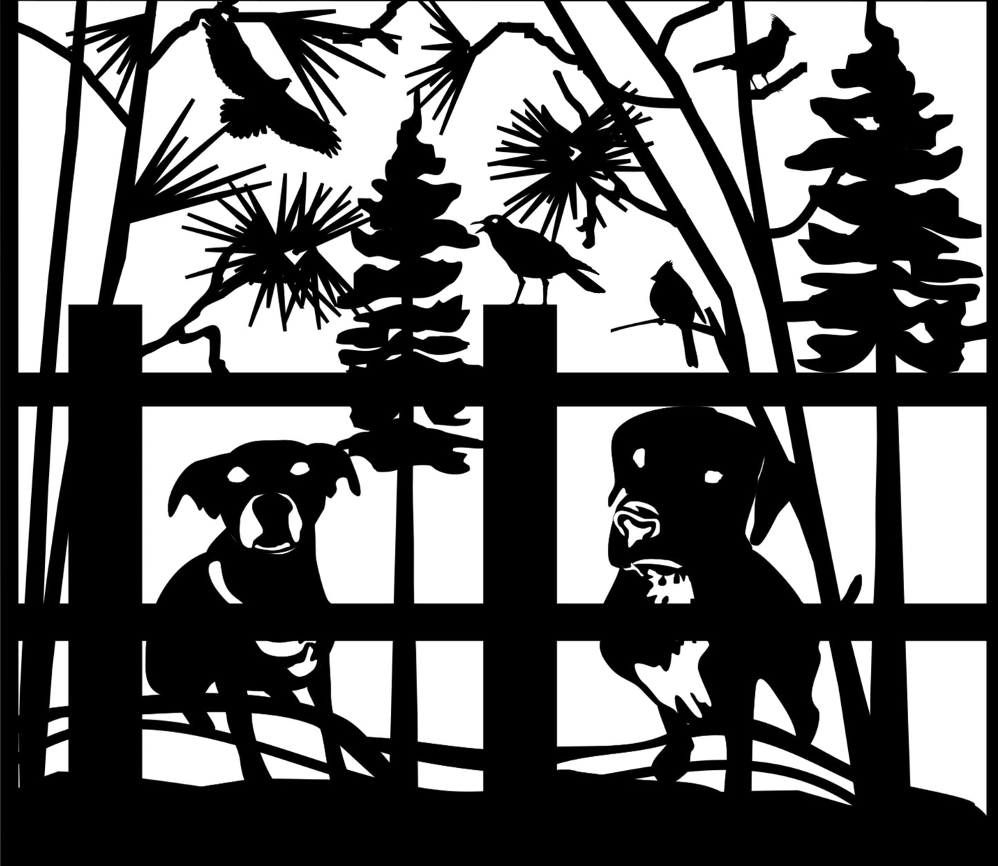 DOG-0005 Dog Pair at Fence 29"H x 33"W
