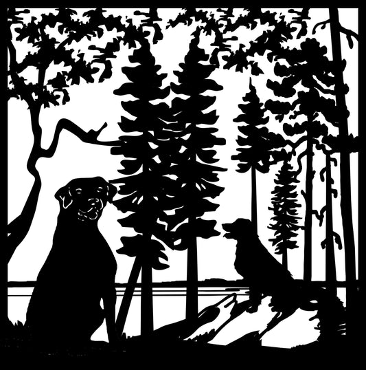 DOG-0006 Dogs Sitting by Lake 34"H x 33"W