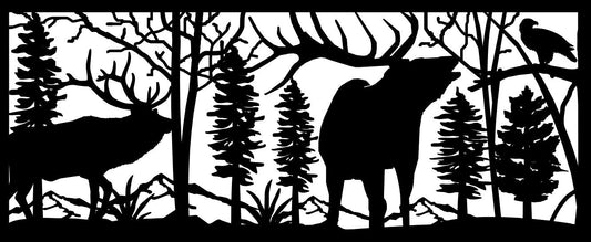ELK-0017 Elk Pair & Eagle 30"H x 72"W