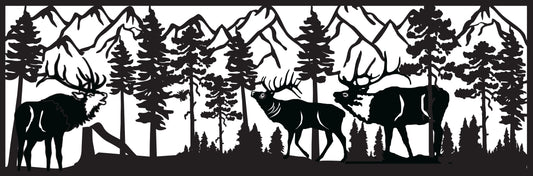 Elk-0018 Trio near Mountains Decorative Metal Railing insert 24"H x 72"W