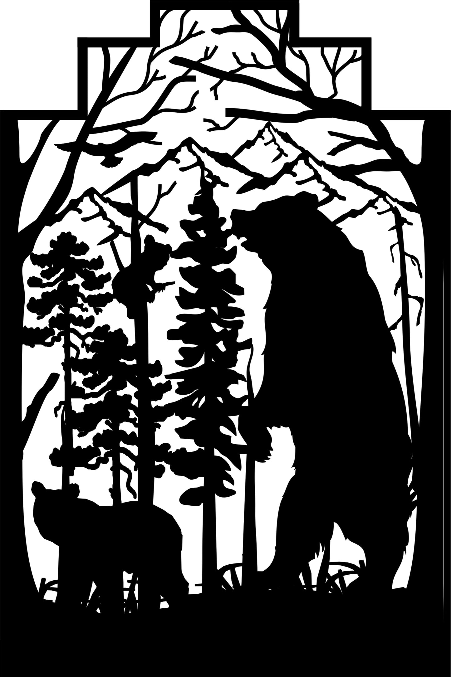 GRIZ-0004 Grizzly Bear & Cubs 68"H x 44.916"W
