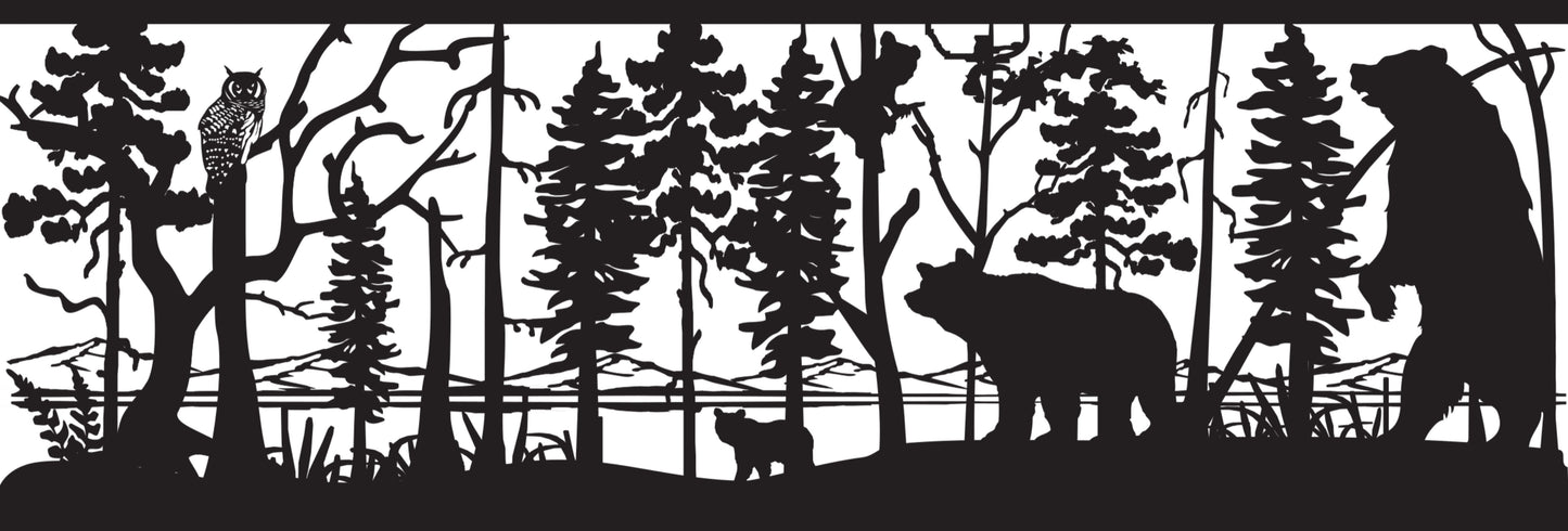 GRIZ-0009 Grizzly Bears & Owl 30"H x 88.125"W