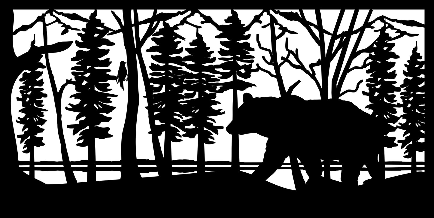 GRIZ-0018 Grizzly Walking in Forest 30"H x 59"W