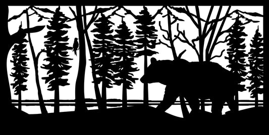 GRIZ-0018 Grizzly Walking in Forest 30"H x 59"W
