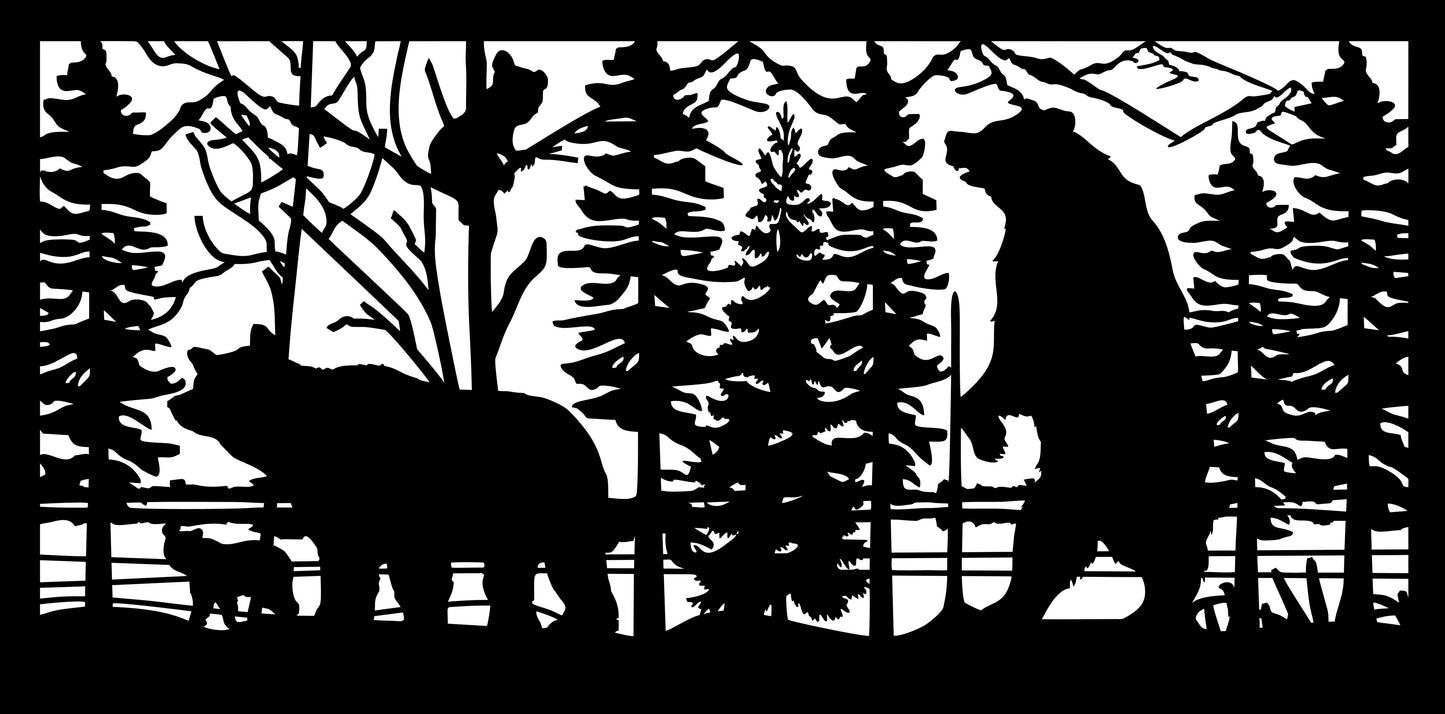 GRIZ-0027 Grizzly Family in Forest 30"H x 60"W