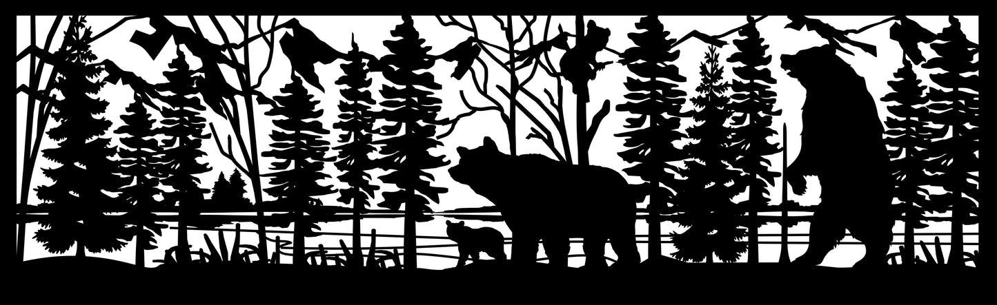 GRIZ-0035 Grizzly Family in Forest (ver 2) 30"H x 96"W