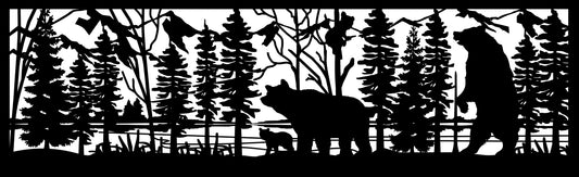 GRIZ-0035 Grizzly Family in Forest (ver 2) 30"H x 96"W