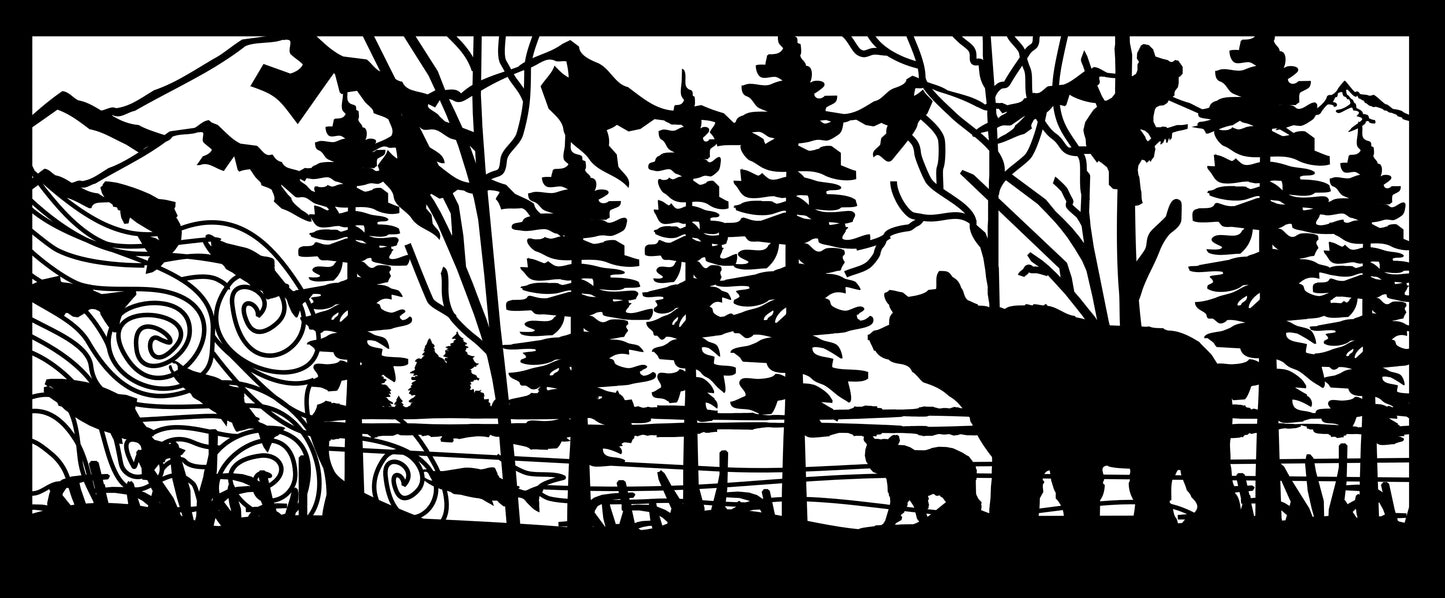 GRIZ-0037 Grizzly Family & Salmon Jump 30"H x 72"W