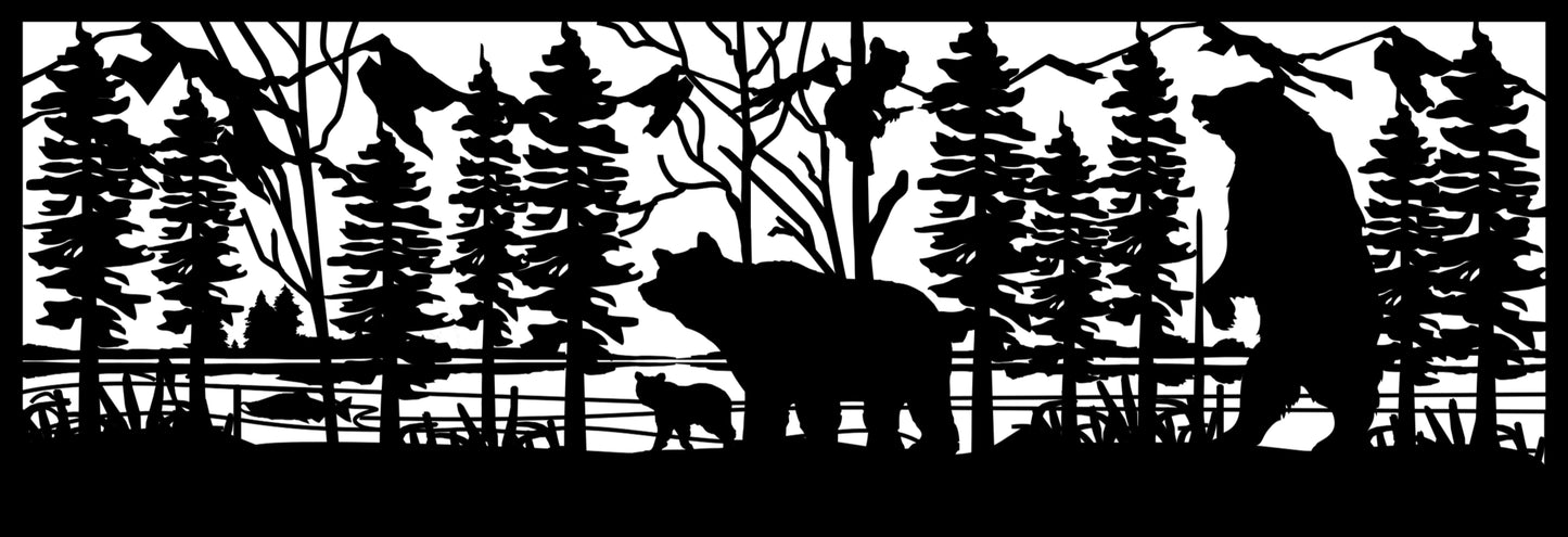 GRIZ-0046 Grizzly Family in Forest (ver 3) 30"H x 86.375"W