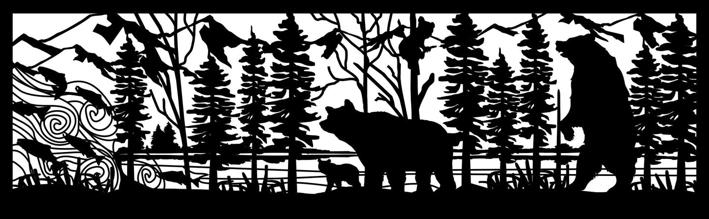GRIZ-0047 Grizzly Family & Salmon Jump (ver 2) 30"H x 96"W