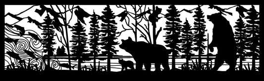 GRIZ-0047 Grizzly Family & Salmon Jump (ver 2) 30"H x 96"W