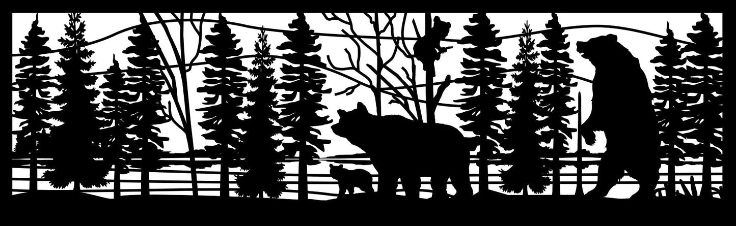 GRIZ-0049 Grizzly Family in Forest (ver 4) 30"H x 96"W