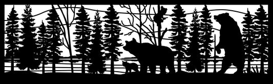 GRIZ-0049 Grizzly Family in Forest (ver 4) 30"H x 96"W