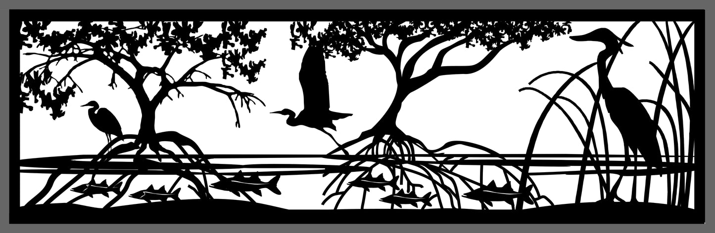 HRON-0002 Herons & Fish 30"H x 97"W