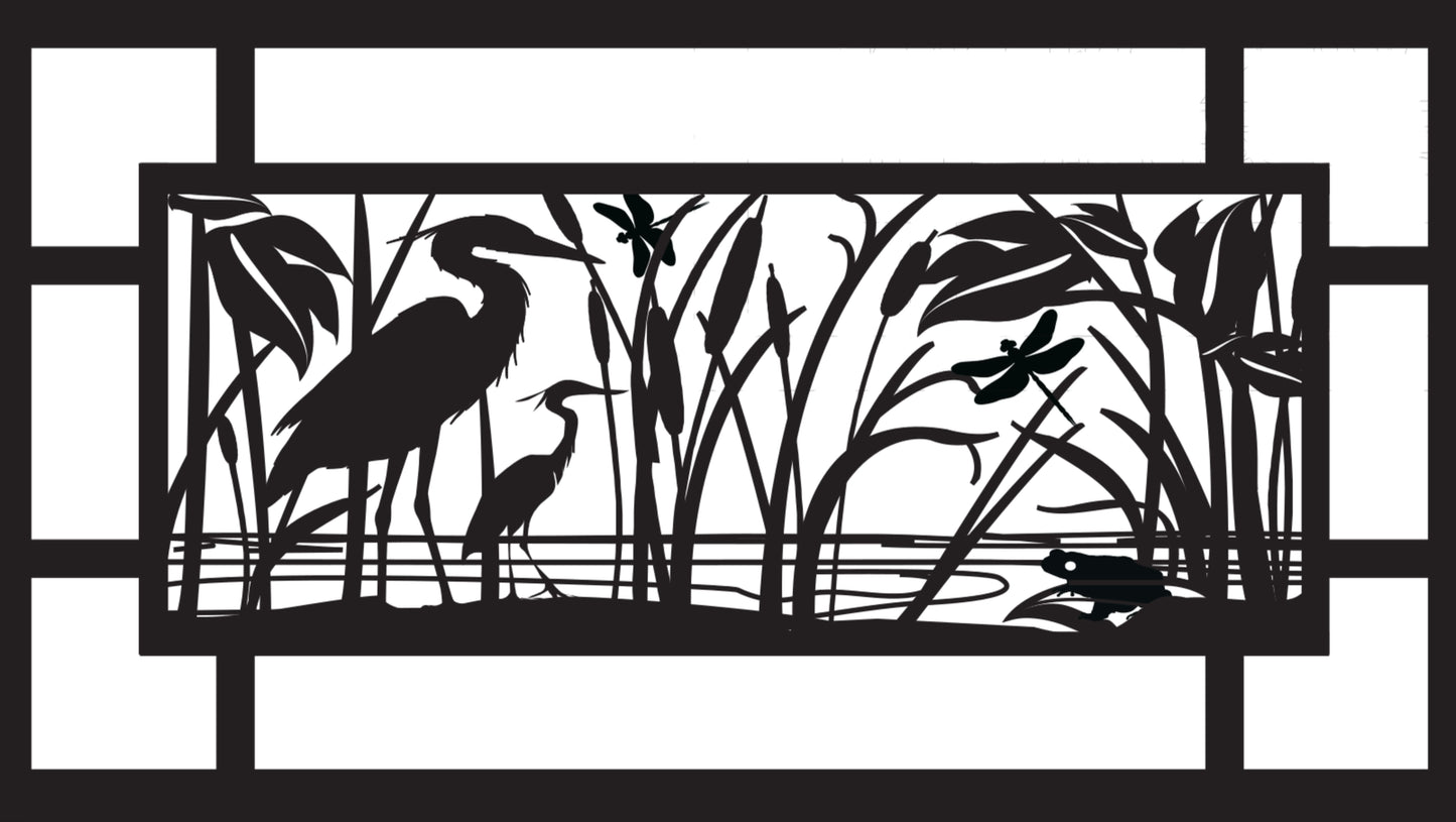 HRON-0010 Herons & Dragonflies 54"H x 96"W