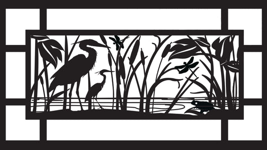HRON-0010 Herons & Dragonflies 54"H x 96"W