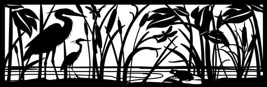 HRON-0012 Heron Pair in the Reeds 30"H x 72"W