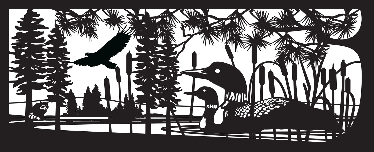 LOON-0002 Loons in the Reeds 30"H x 73"W