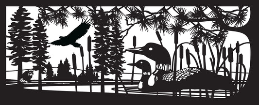 LOON-0002 Loons in the Reeds 30"H x 73"W