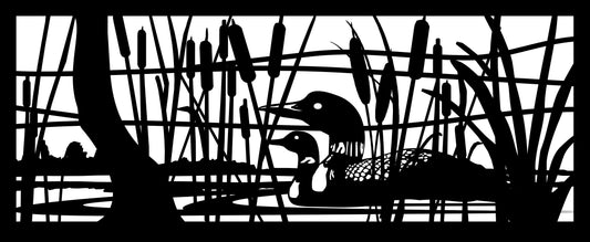 LOON-0007 Loons Swmming in Lake (ver 2) 30"H x 72"W