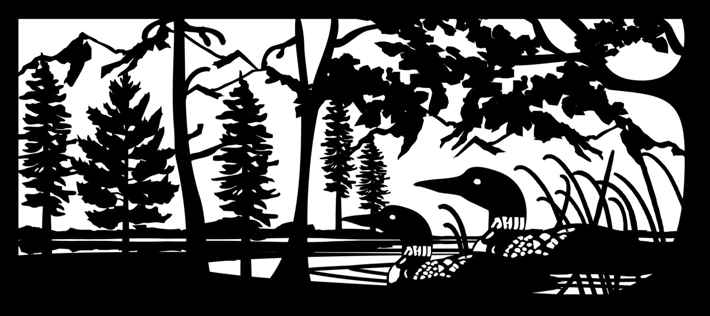 LOON-0008 Loon Pair in Mountain Lake 30" H x 66.75"W