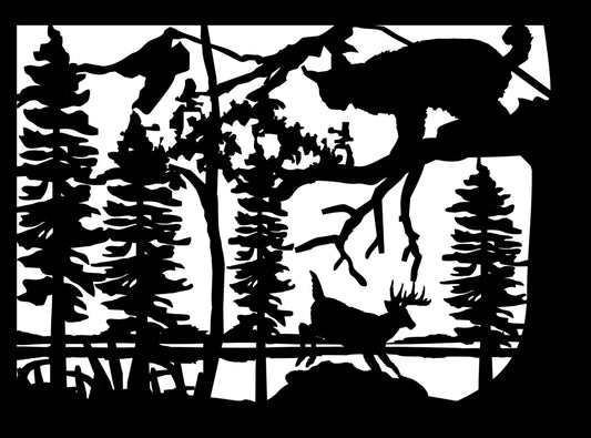 MCAT-0004 Bobcat & Deer 33"H x 44.75"W