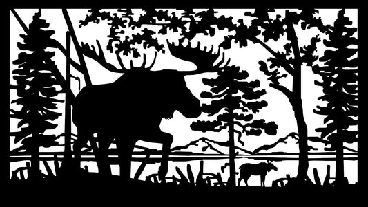 MOOS-0018 Moose Pair at Lake 30"H x 52.75"W