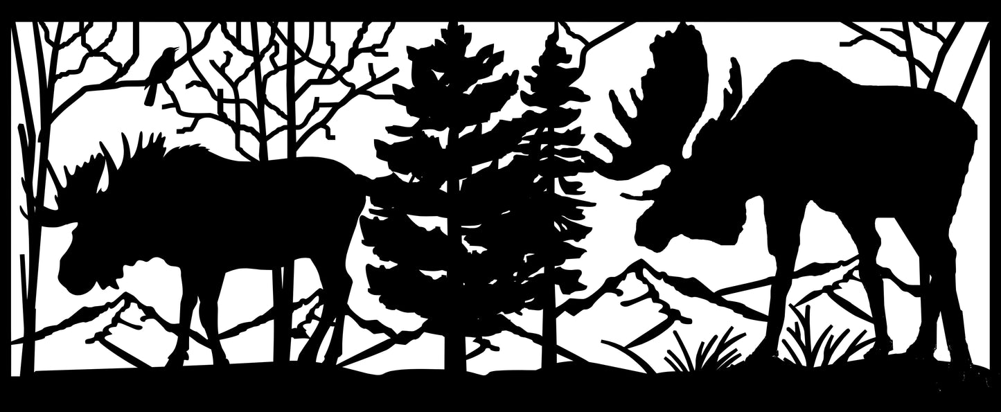 MOOS-0029 Pair of Bull Moose near Mountains 30"H x 72"W