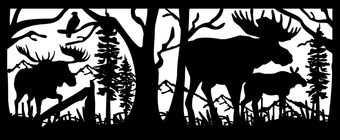 MOOS-0033 Moose Trio & Hawk 30"H x 72"W