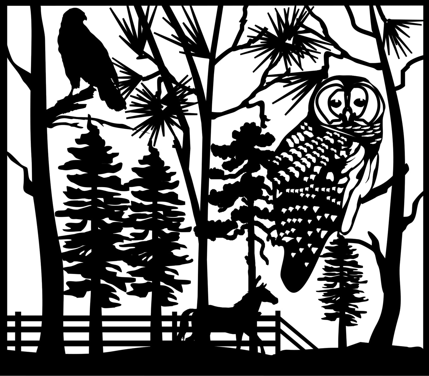 OWL-0004 Barred Owl Trees 29"H x 33"W