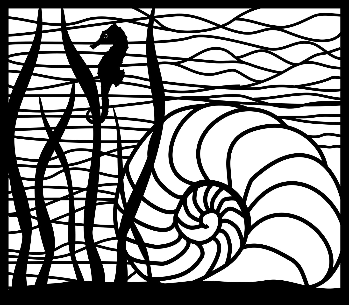 SEA-0002 Sea Horse & Shell 24.5"H x 28"W