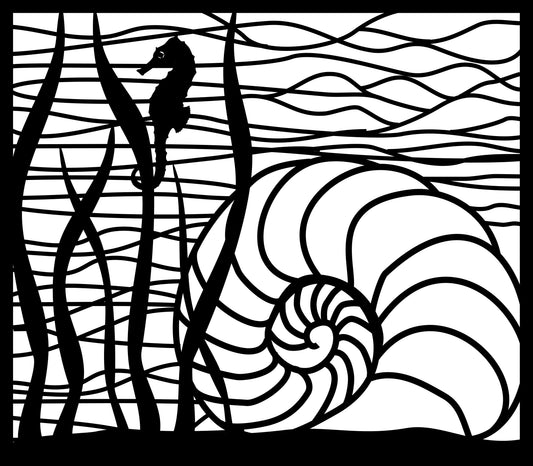 SEA-0002 Sea Horse & Shell 24.5"H x 28"W