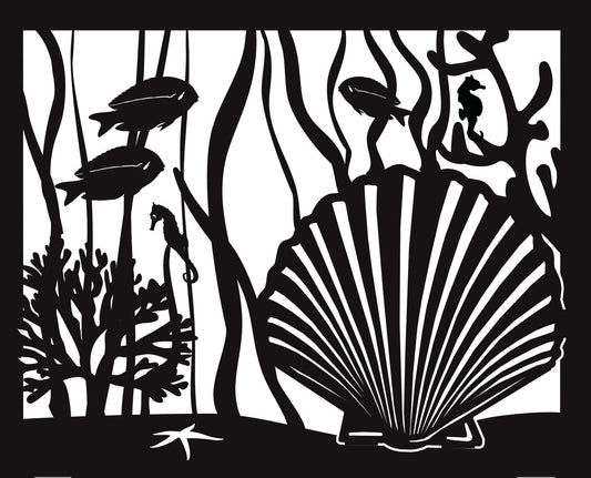 SEA-0019 Clam Shell & Fish 29"H x 37"W