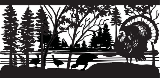 WILD-0025 Male & Female Turkeys at Lakeshore 31.5"H x 64"W