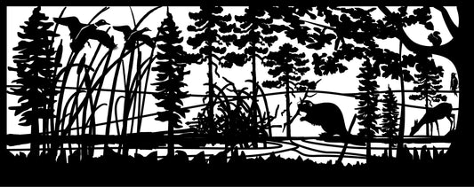 WILD-0027 Wildlife by River 30.5"H x 76.75"W