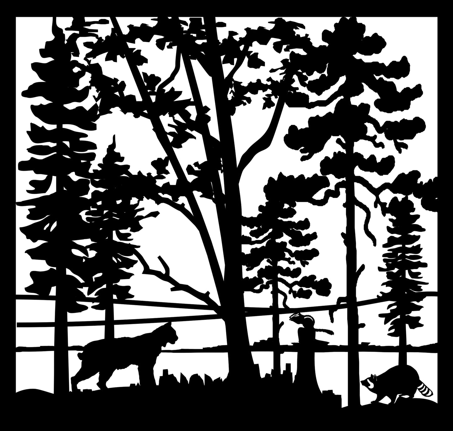 WILD-0028 Bobcat & Raccoon 30.5"H x 32"W