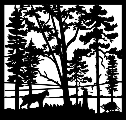 WILD-0028 Bobcat & Raccoon 30.5"H x 32"W