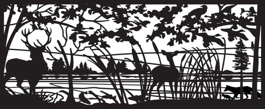 WILD-0047 Animals by Lake (ver 2) 30"H x 72"W