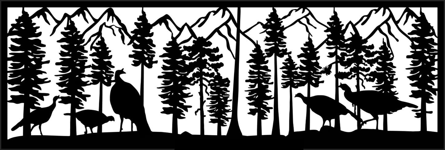 WILD-0050 Turkey Hens in Mountain Forest 24"H x 72"W