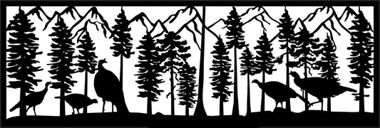 WILD-0050 Turkey Hens in Mountain Forest 24"H x 72"W