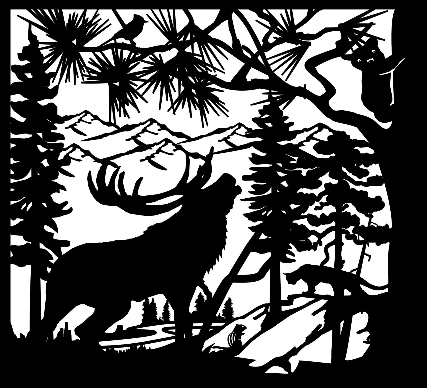 WILD-0054 Animals near Mountain River 29" H x 32"W