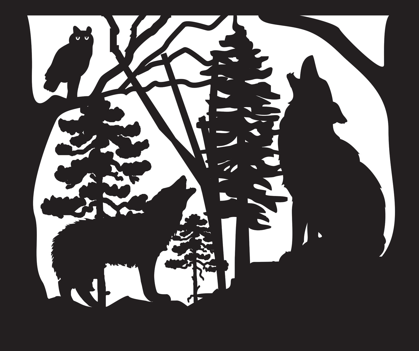 WOLF-0006 Wolves & Owl 30"H x 36"W