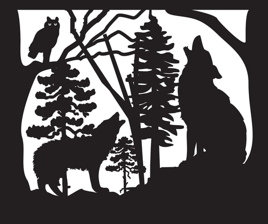 WOLF-0006 Wolves & Owl 30"H x 36"W